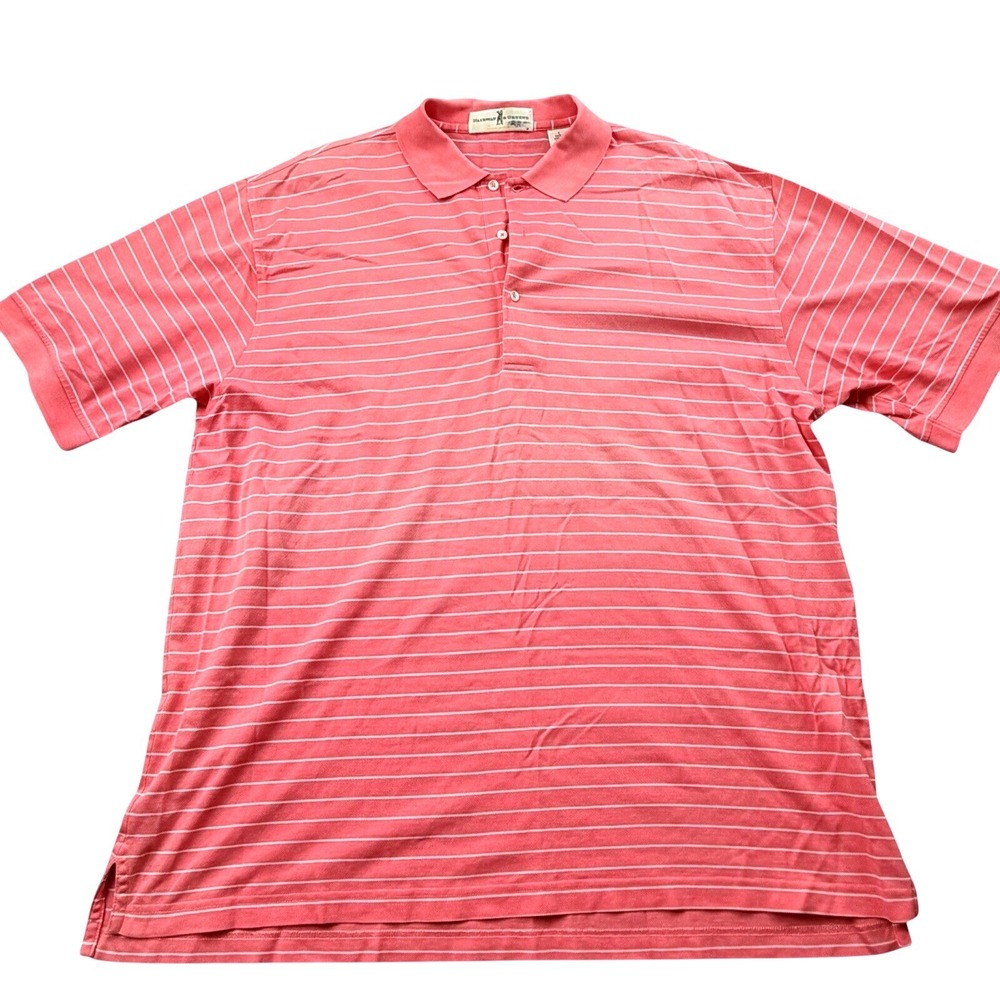 Fairway & Greene Pink Striped Golf Polo Shirt 1996‎ Tree Logo L